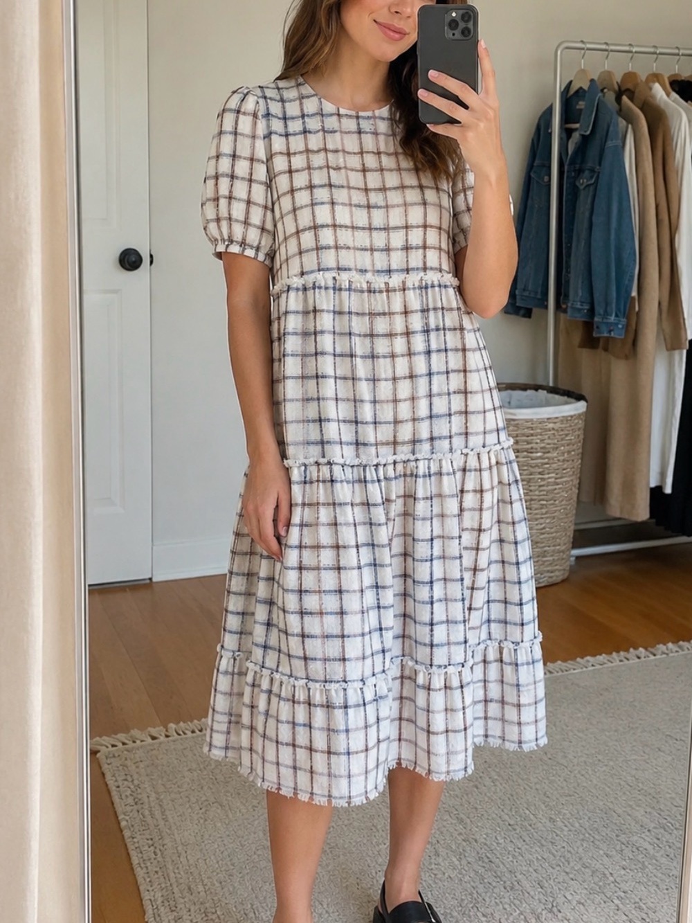 R13 Shredded Relaxed Plaid Midi Dress